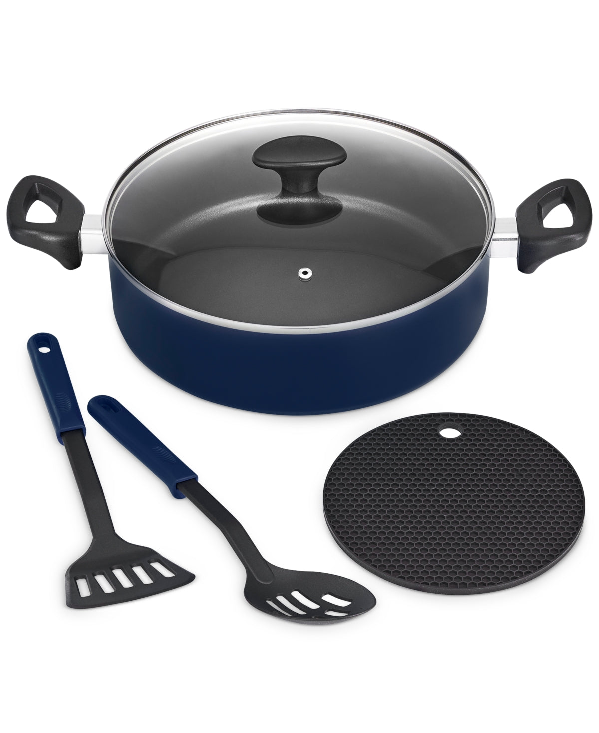 Bella 5 Piece Pan Set Nonstick  Pan with Lid Navy Blue