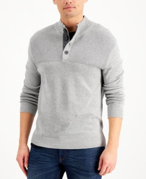 Club Room Men's Ribbed Four-Button Mock Soft Grey Sweater XXL