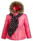 Little Girls Pink Faux Fur Hooded Puffer Jacket w/Scarf Size M