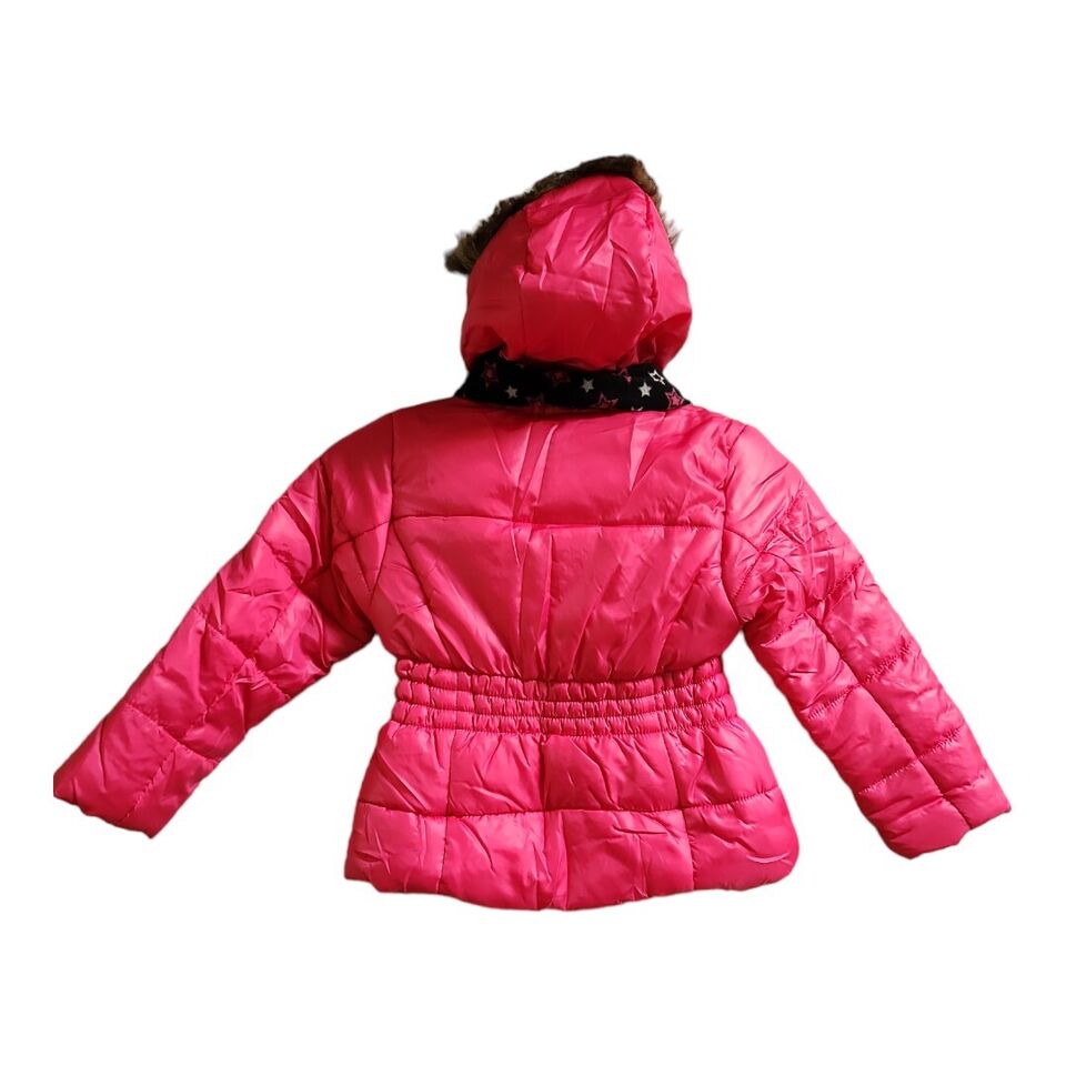 Little Girls Pink Faux Fur Hooded Puffer Jacket w/Scarf Size M