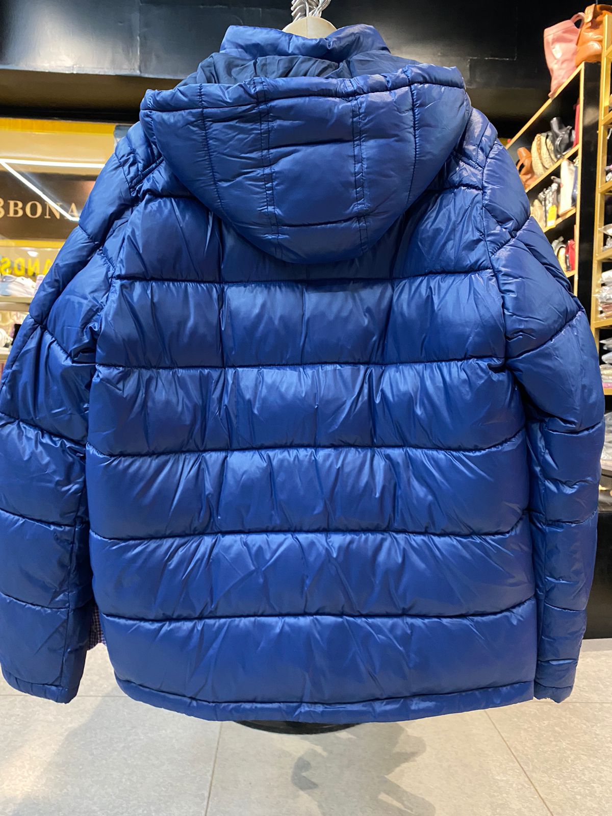 Guess long down jacket with hood best sale