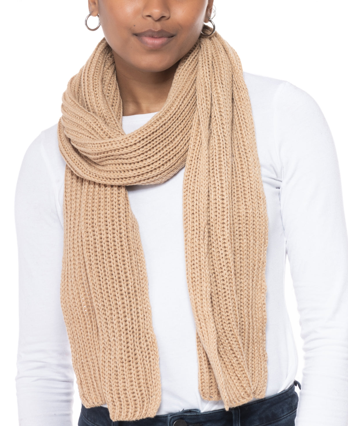 Women S Solid Ribbed Muffler Scarf Camel One Size