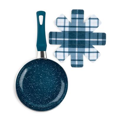 Mini Nonstick Fry Pan & Felt Protector Set, 2 Piece - Dark Blue Plaid