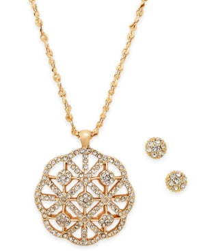 Charter Club Gold-Tone Pave Necklace & Stud Earrings Set