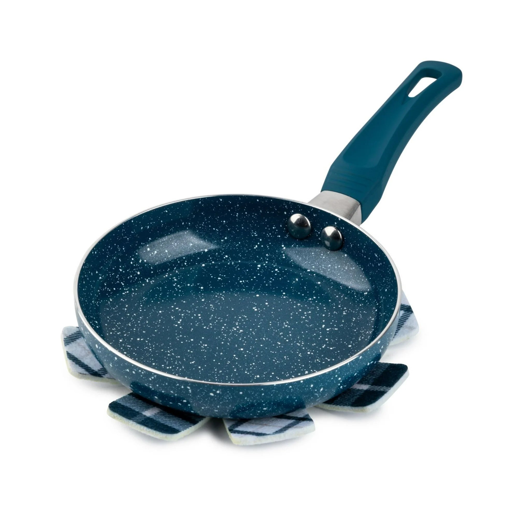 Mini Nonstick Fry Pan & Felt Protector Set, 2 Piece - Dark Blue Plaid