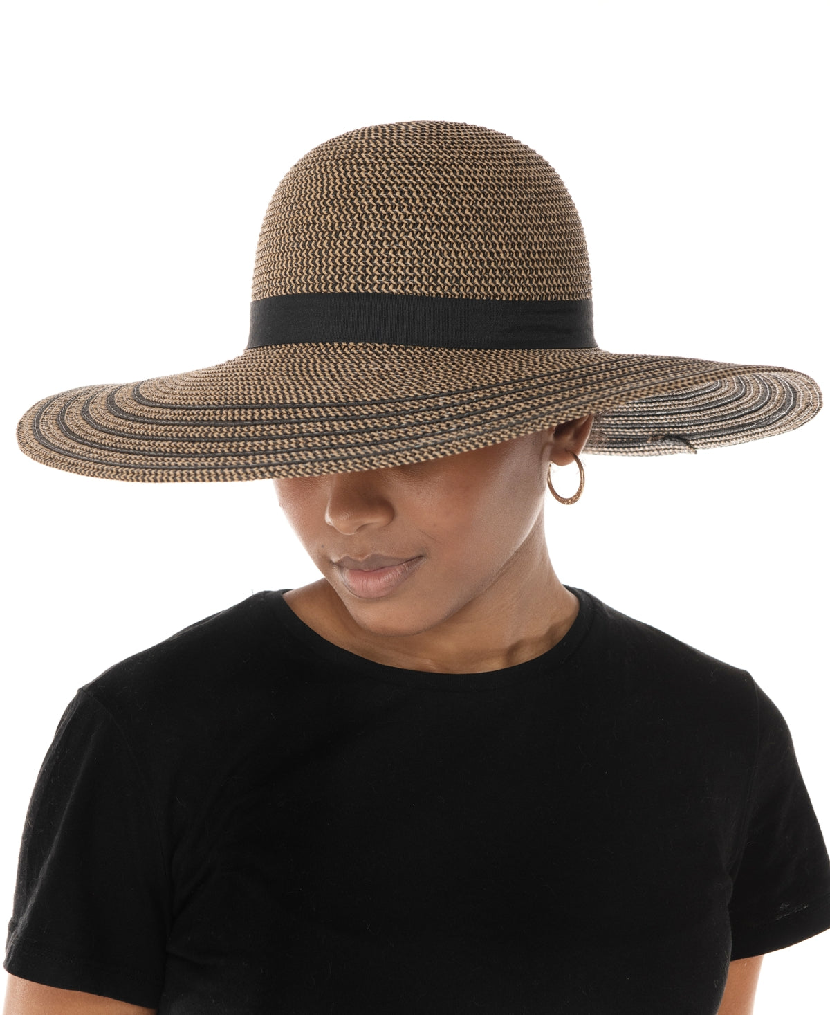 Striped-Brim Floppy Hat