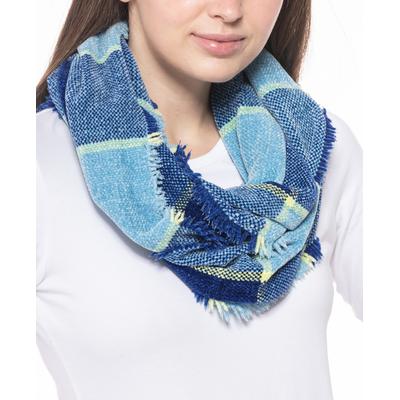 Womens Blue Woven Chenille Loop Fringed Infinity Scarf