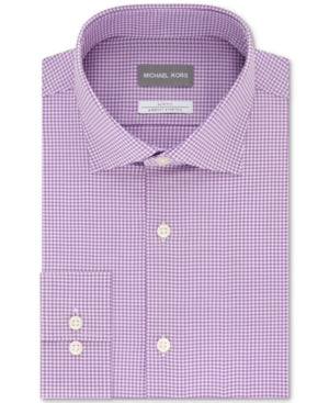 Michael Kors Mens Slim-Fit Non-Iron Plaid Dress Shirt Purple/Lilac 17 1/2