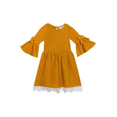 Big Girls Rib Knit Bell Sleeve Dress with Lace Detail