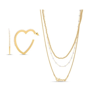 Steve Madden "Femme" Layered Necklace and Heart Hoop Earring Set