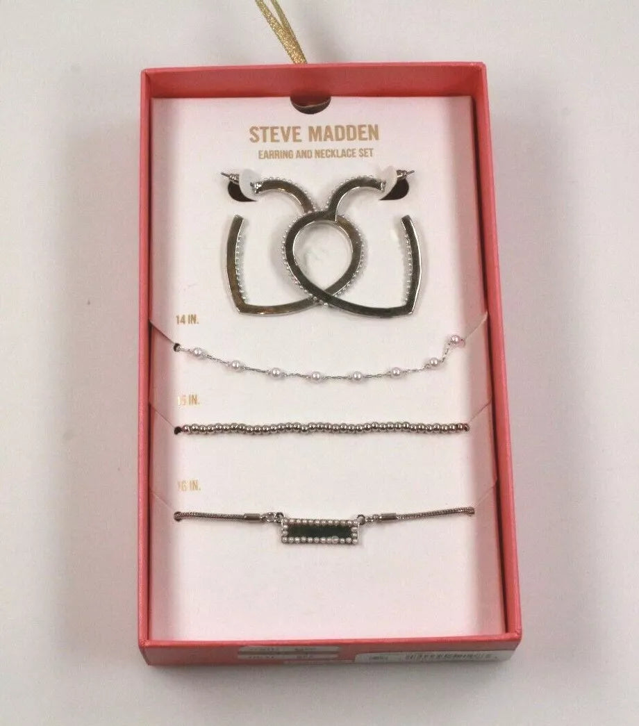 Steve Madden "Femme" Layered Necklace and Heart Hoop Earring Set