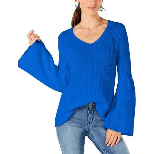 Style & Co. Womens Bell-Sleeve Knit Sweater Blue Medium