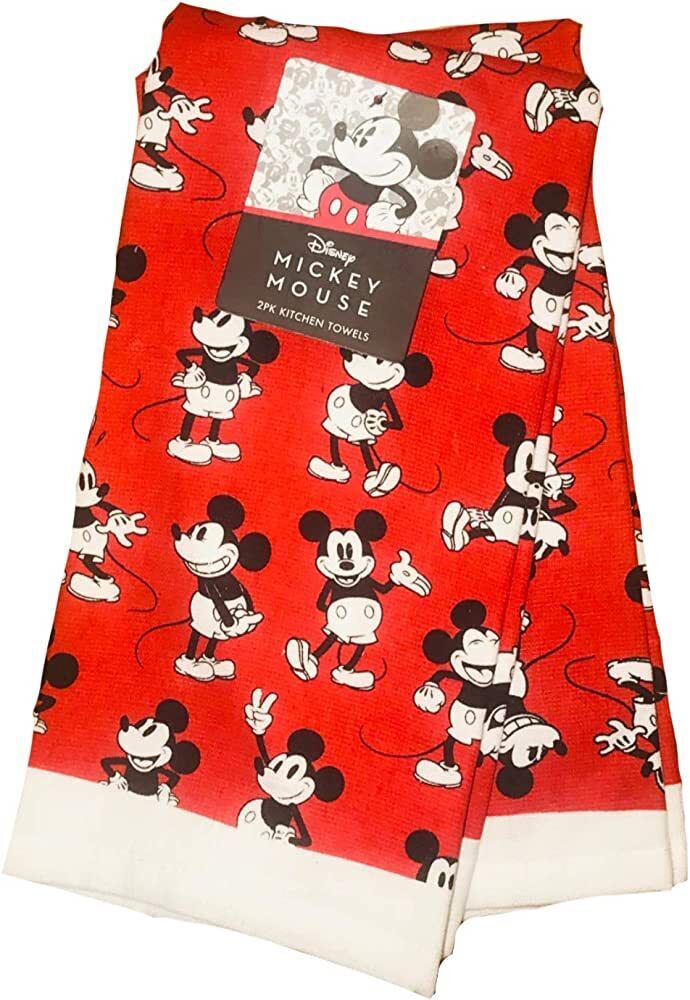 Mickey Mouse 2 Pack Kitchen 100% Cotton Tea Towels Red