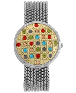 Women's Multicolor Rhinestone Cover Silver-Tone Multi-Chain Bracelet Watch 35mm