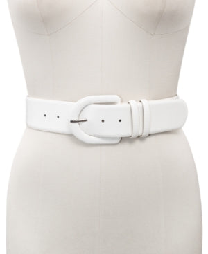 INC International Concepts Croc-Embossed Stretch Belt with Covered Buckle White M/L