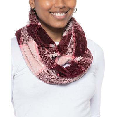 Womens Wine Maroon Woven Chenille Fringed Infinity Scarf